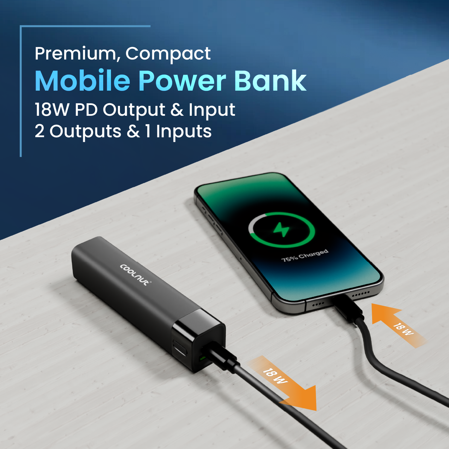 Coolnut 5000mah - 18 watt Mobile Power Bank (CMPBSUN-52)